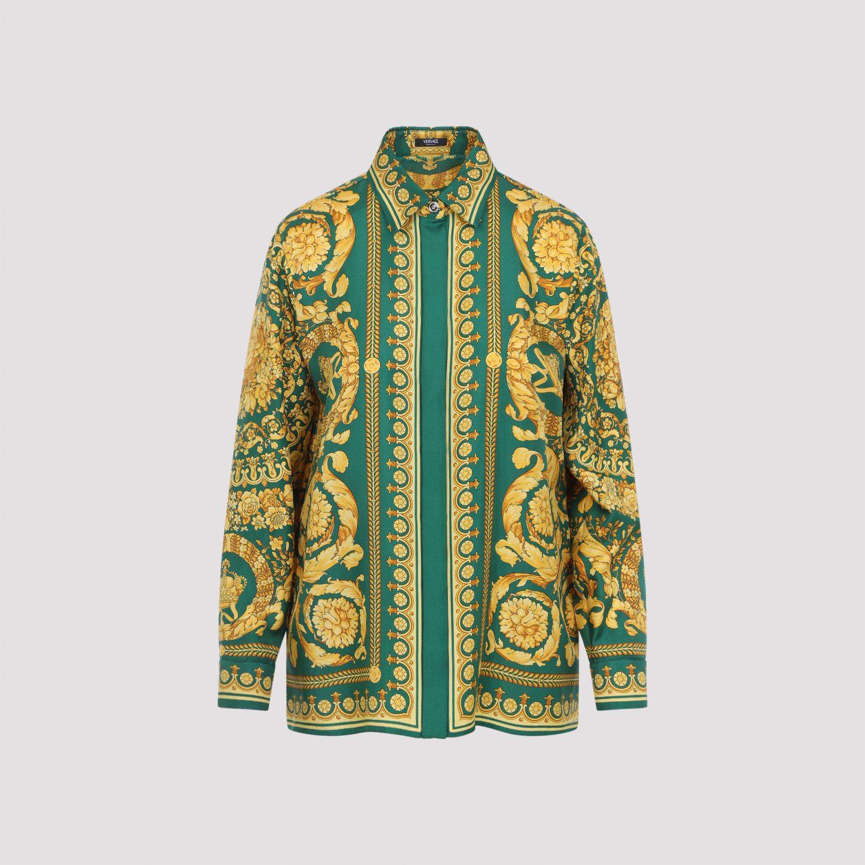versace formal shirt green silk - women