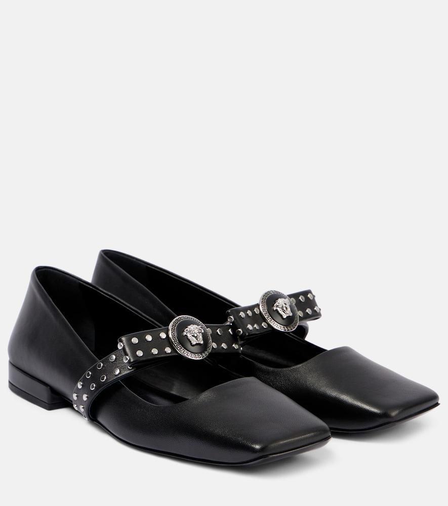 versace gianni ribbon studded leather ballet flats