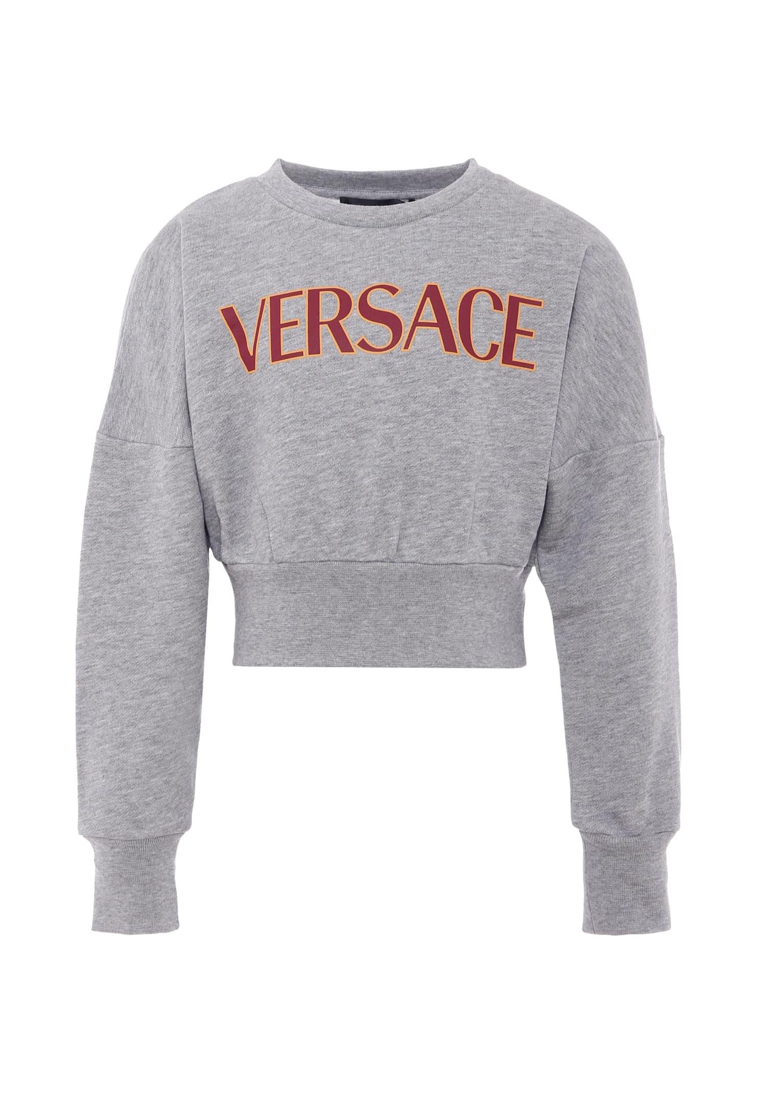 versace grey crop sweatshirt with burgundy logo for girl