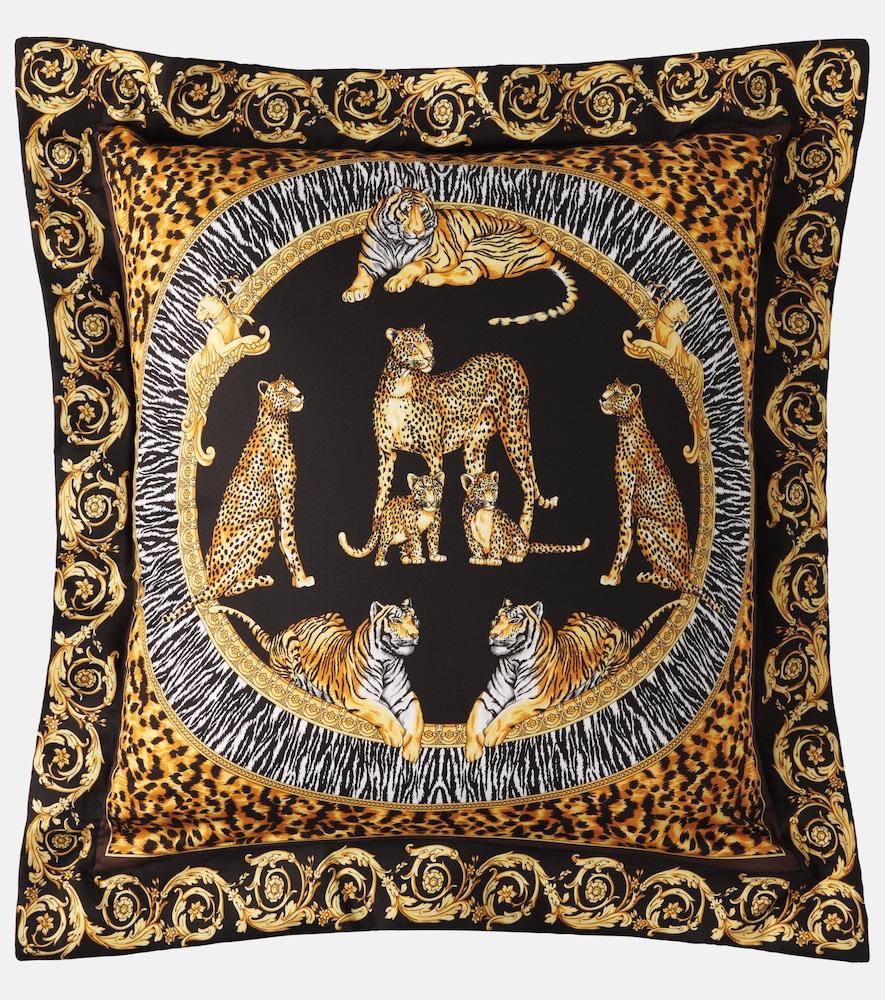 versace home logo printed cotton satin cushion