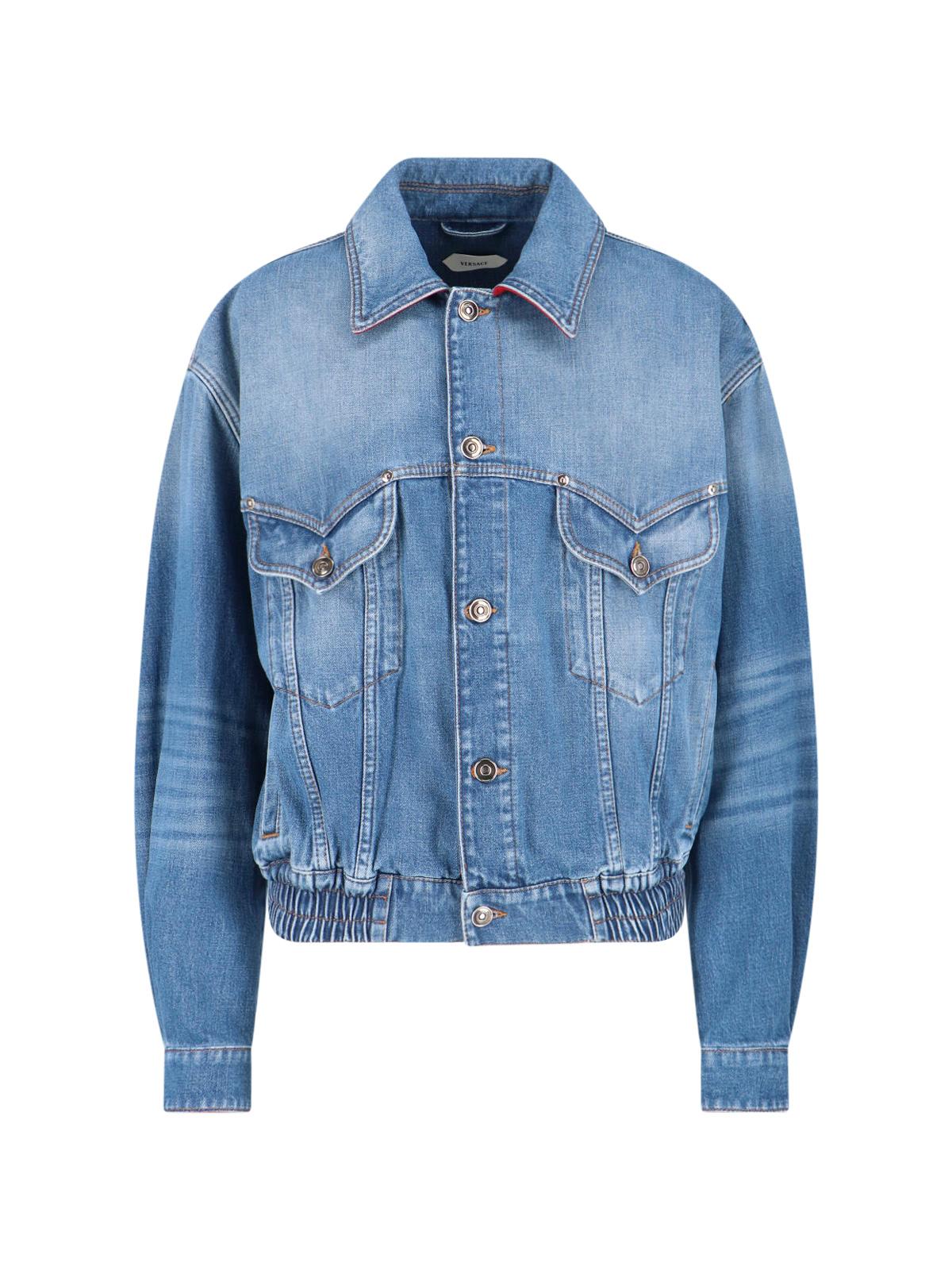 versace jackets blue cotton - women