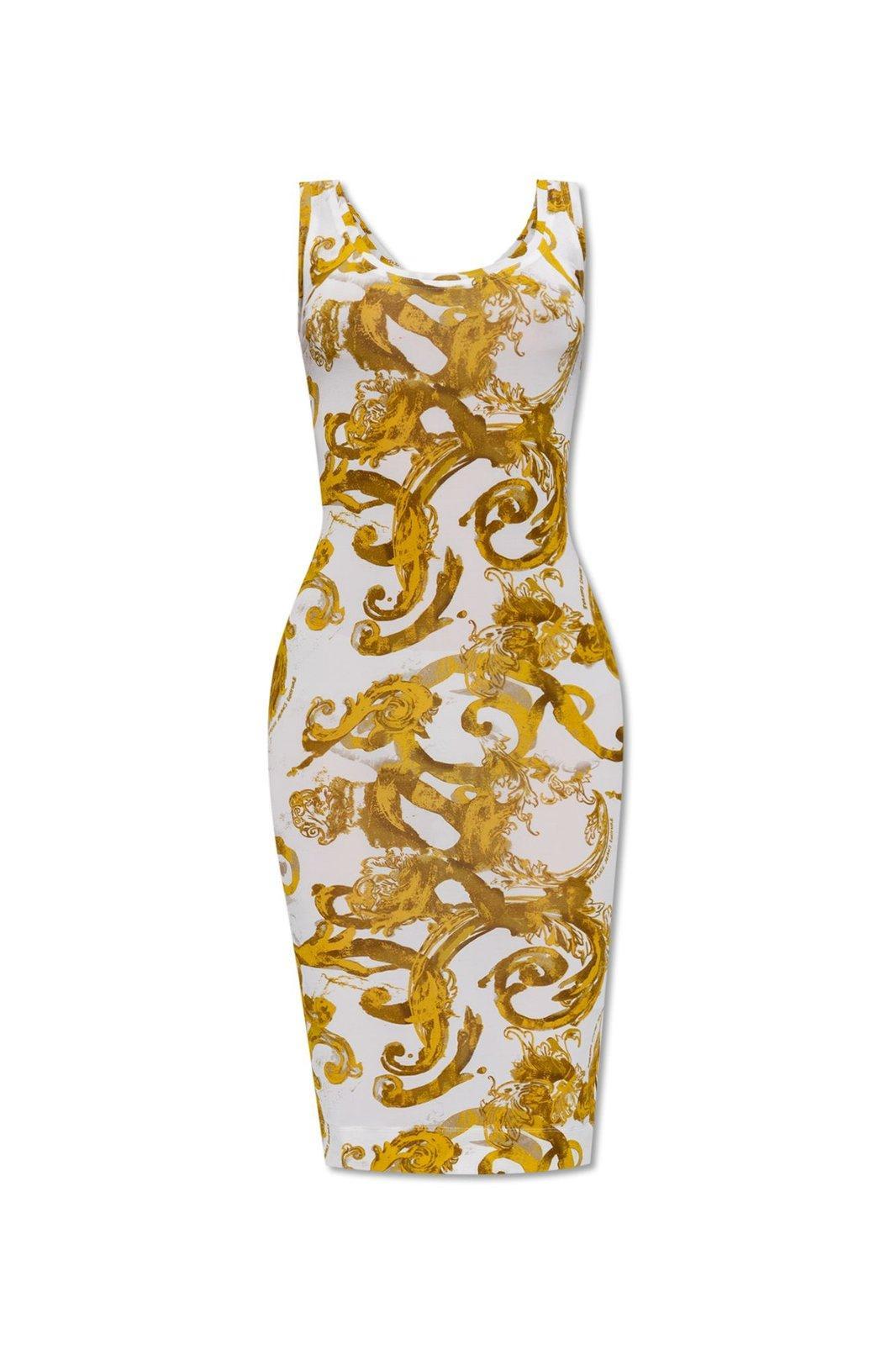 versace jeans couture barocco print sleeveless midi dress