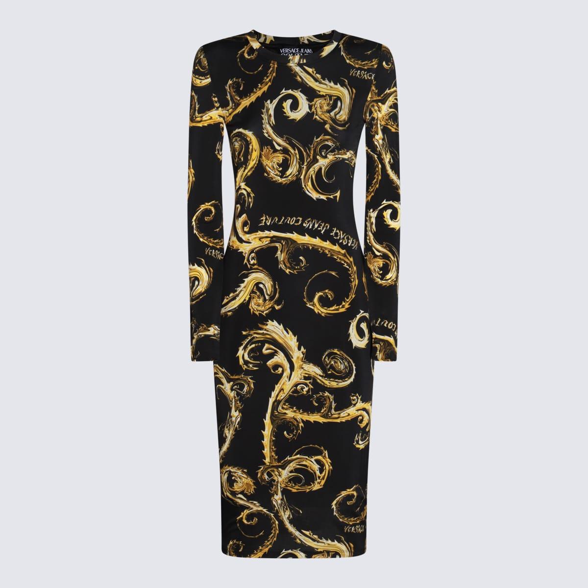 versace jeans couture black and gold viscose dress
