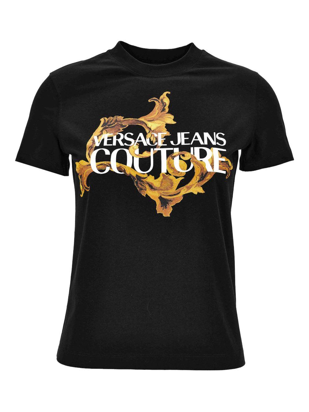 versace jeans couture black t-shirt with baroque insert and logo