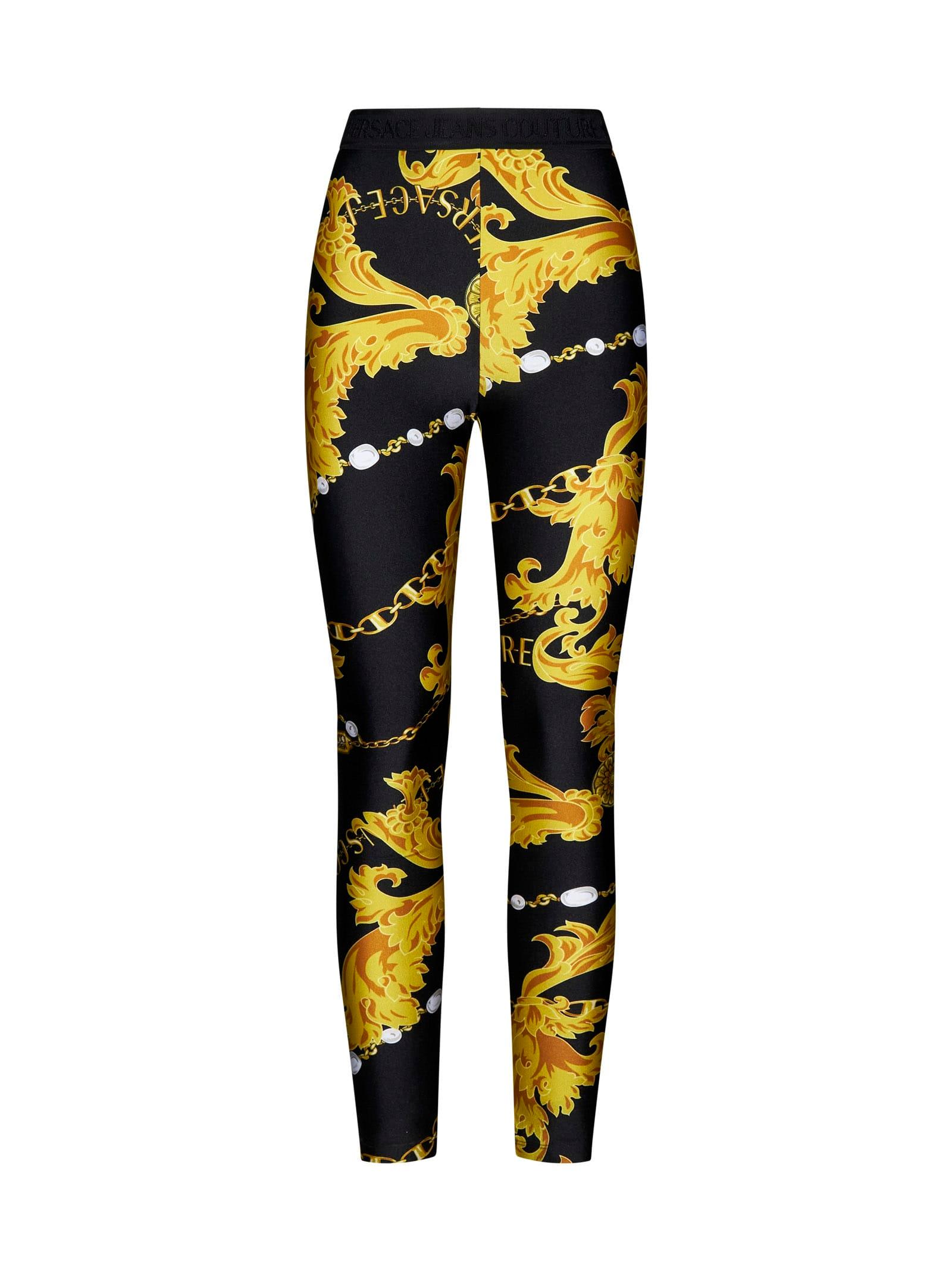 versace jeans couture chain-print logo-waistband leggings