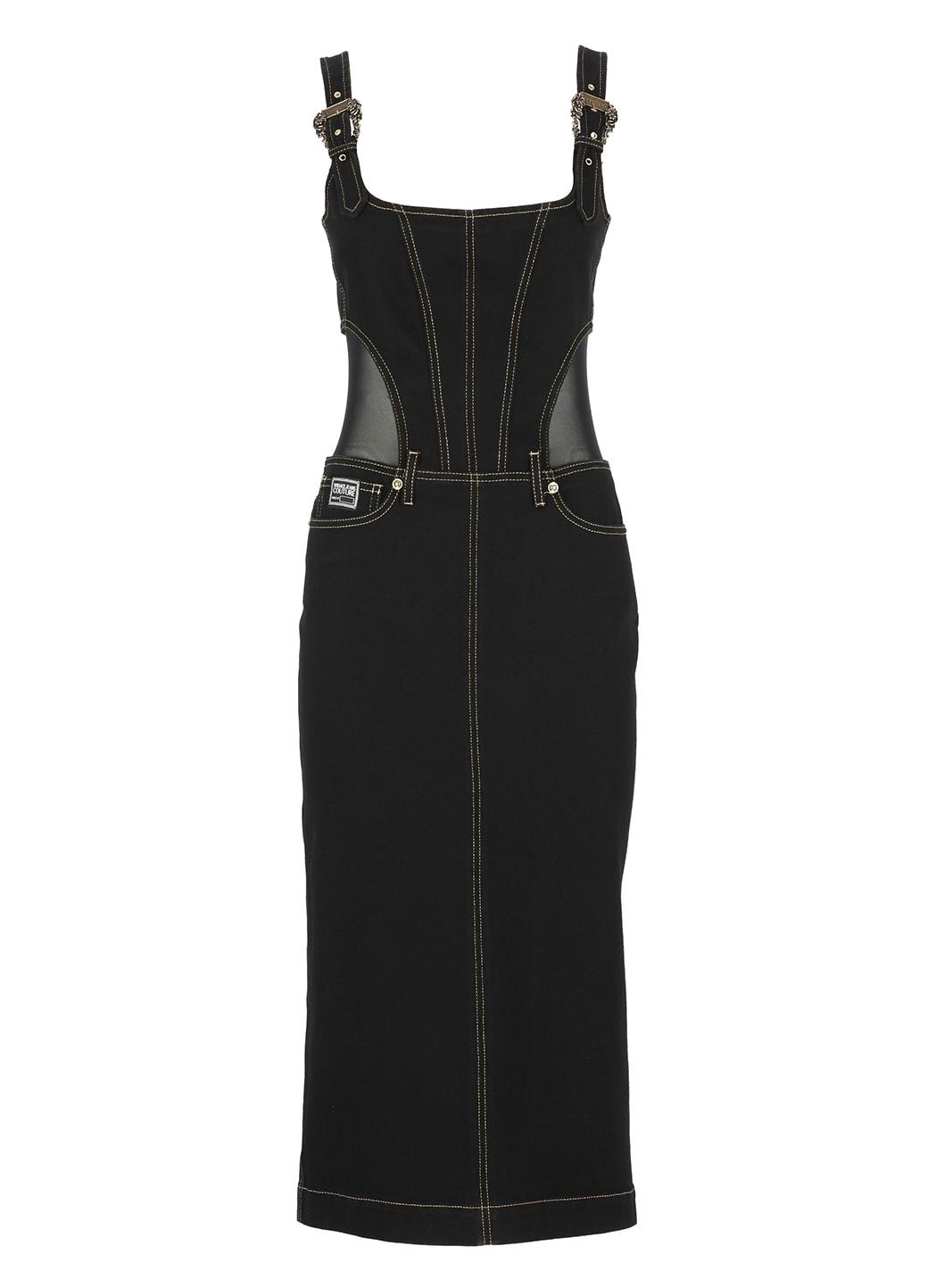 versace jeans couture contrast-stitching sleeveless denim dress