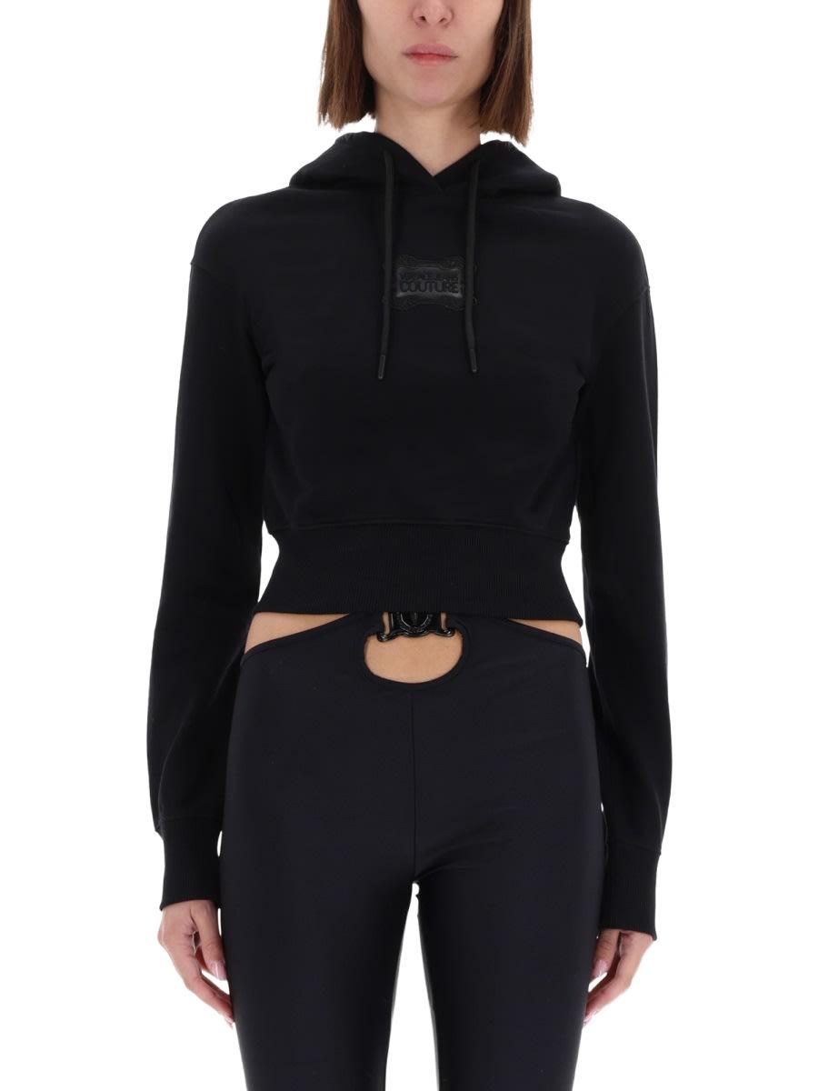 versace jeans couture cropped sweatshirt with baroque logo patch