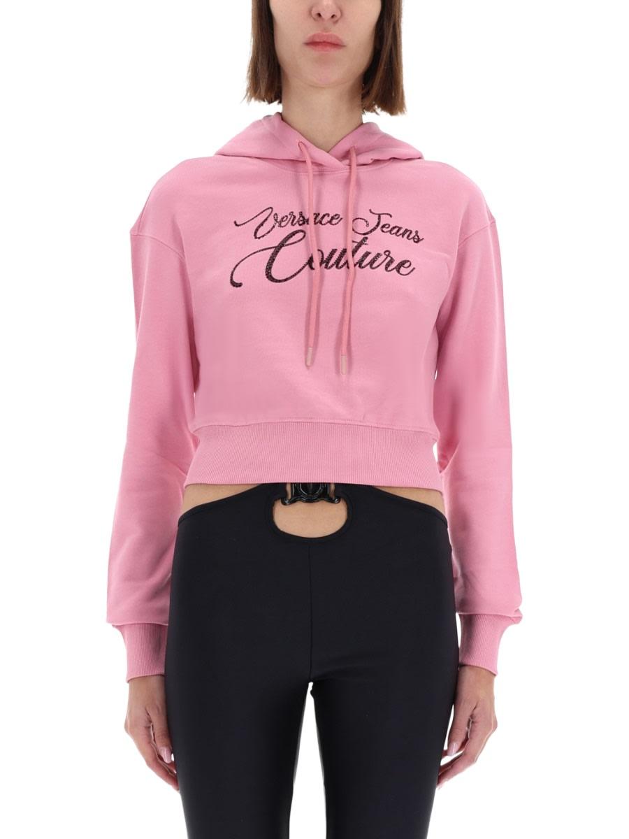 versace jeans couture cropped sweatshirt with logo