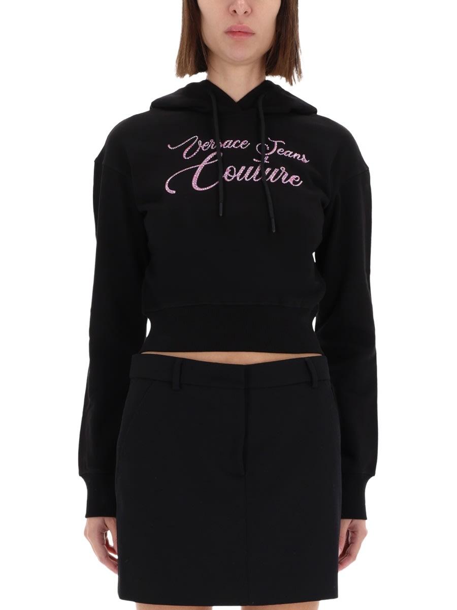 versace jeans couture cropped sweatshirt with logo