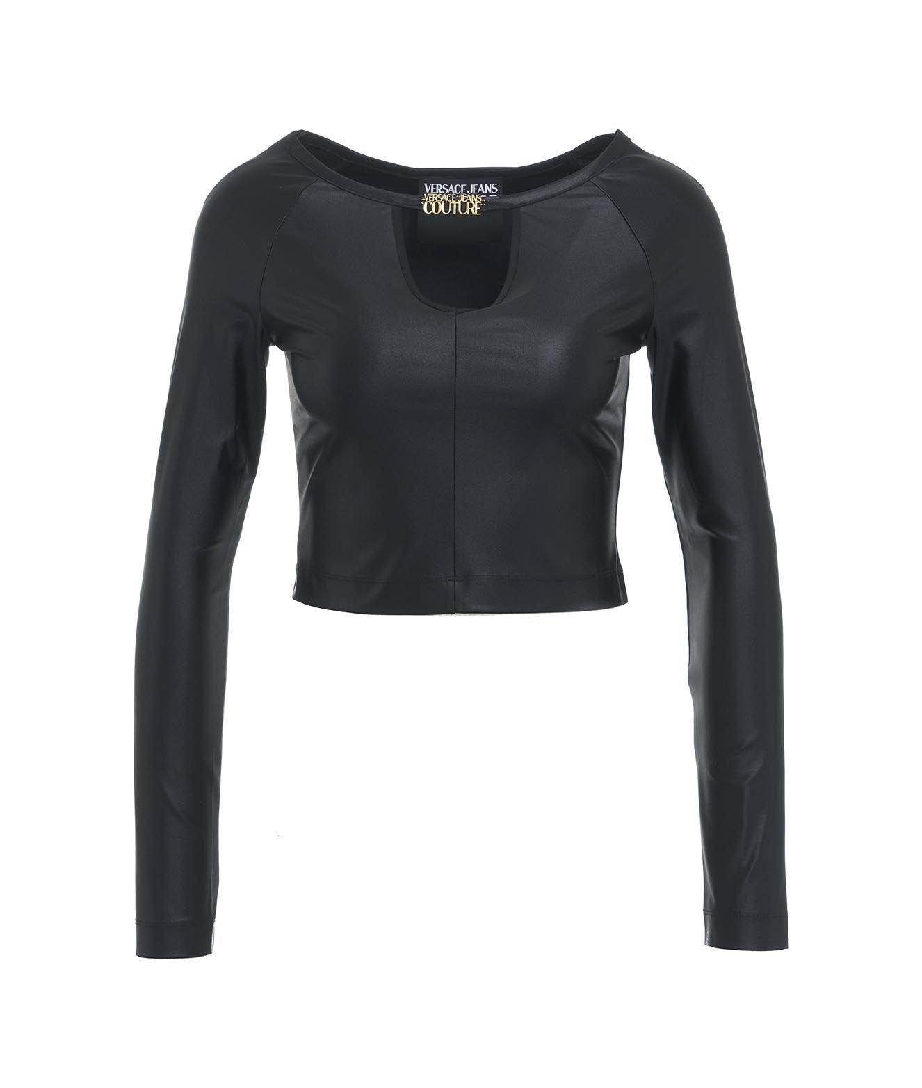 versace jeans couture cut-out detailed jersey cropped top