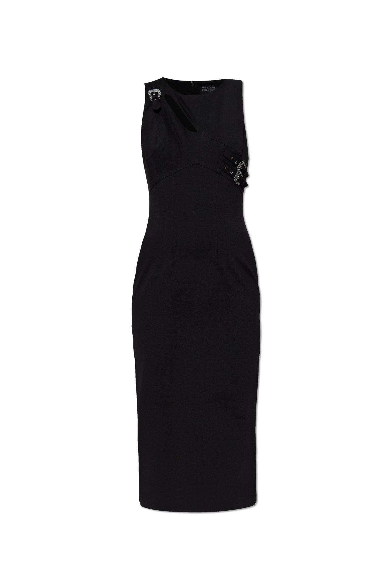 versace jeans couture dress with decorative appliqué and slit