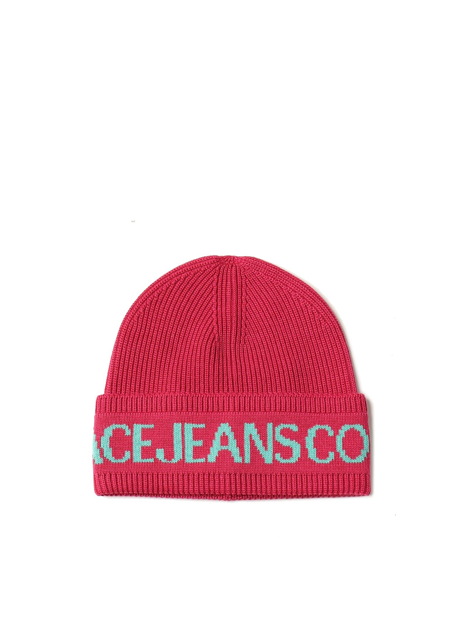 versace jeans couture knitted beanie with logo