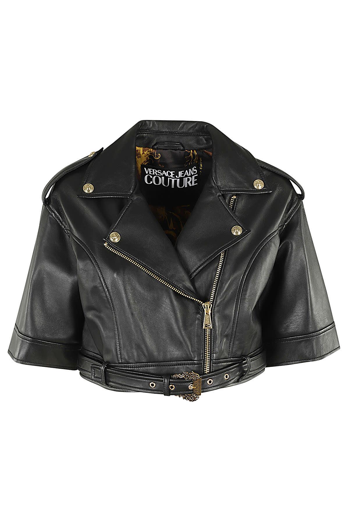versace jeans couture leather jacket with short sleeves