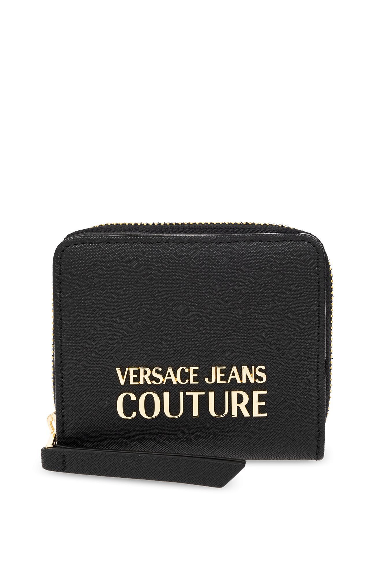 versace jeans couture logo plaque around-zip wallet