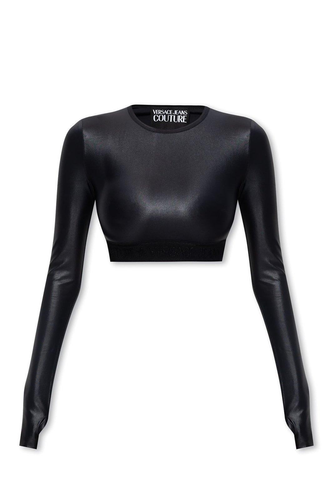 versace jeans couture logo-underband crewneck cropped top