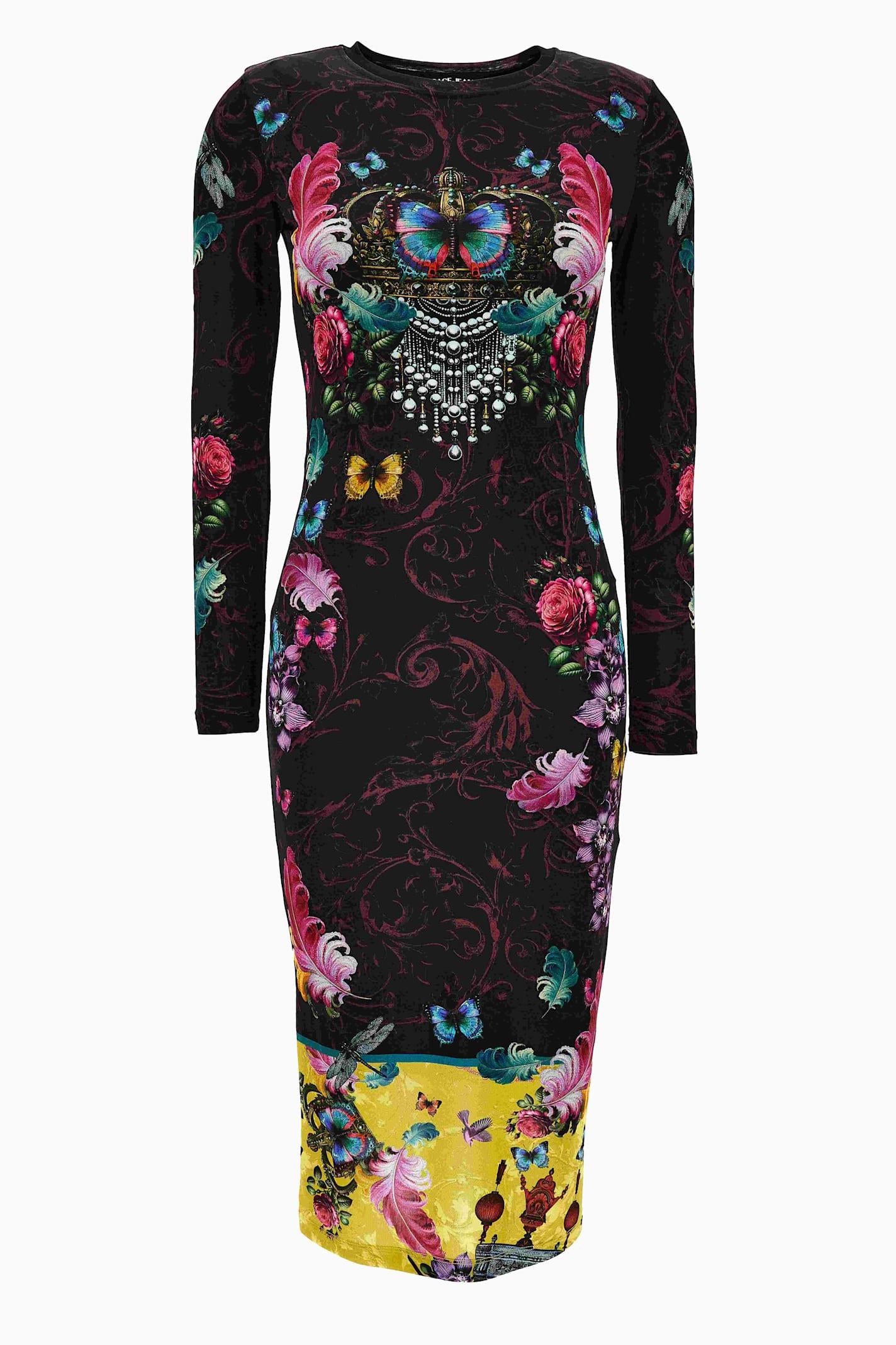 versace jeans couture multicolor long dress with floral print