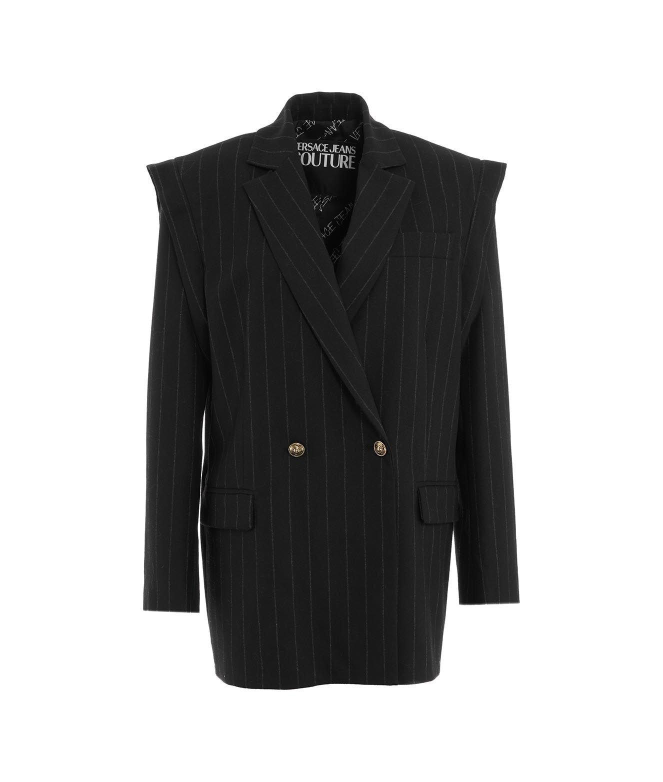 versace jeans couture pinstriped double-breasted tailored blazer