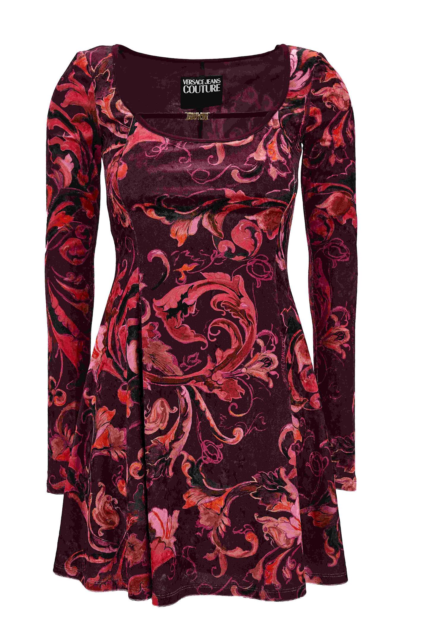 versace jeans couture red baroque-print long-sleeve mini dress