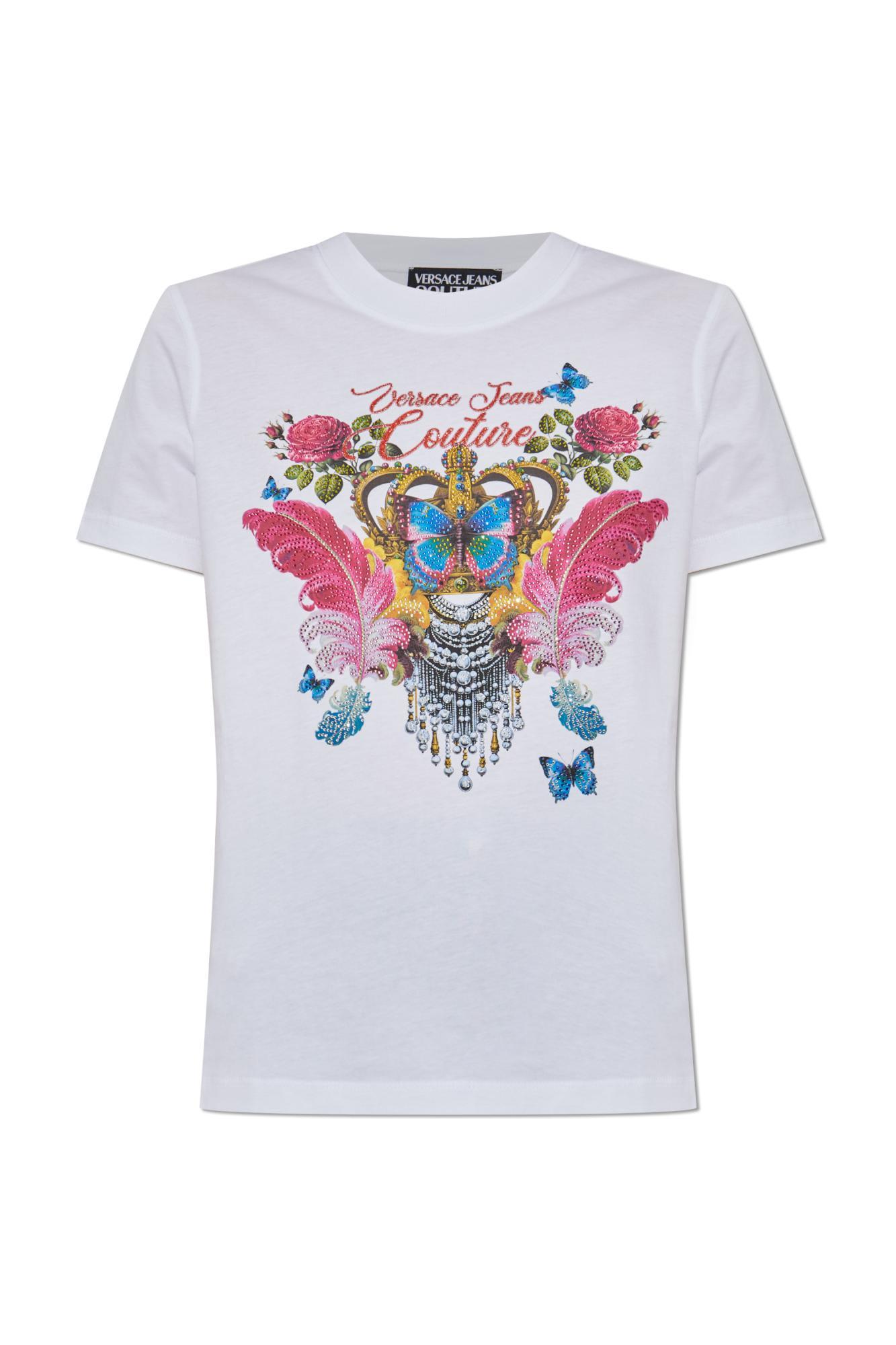versace jeans couture t-shirt with print and shimmering appliqués