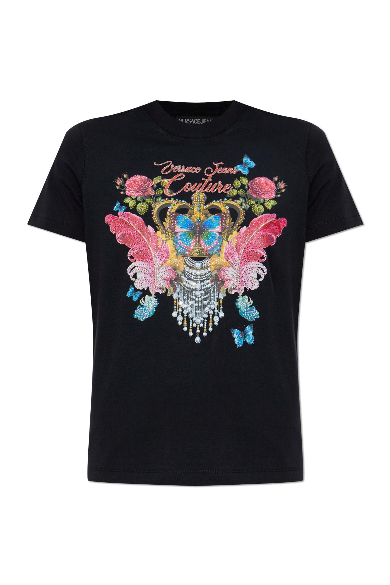 versace jeans couture t-shirt with print and shimmering appliqués