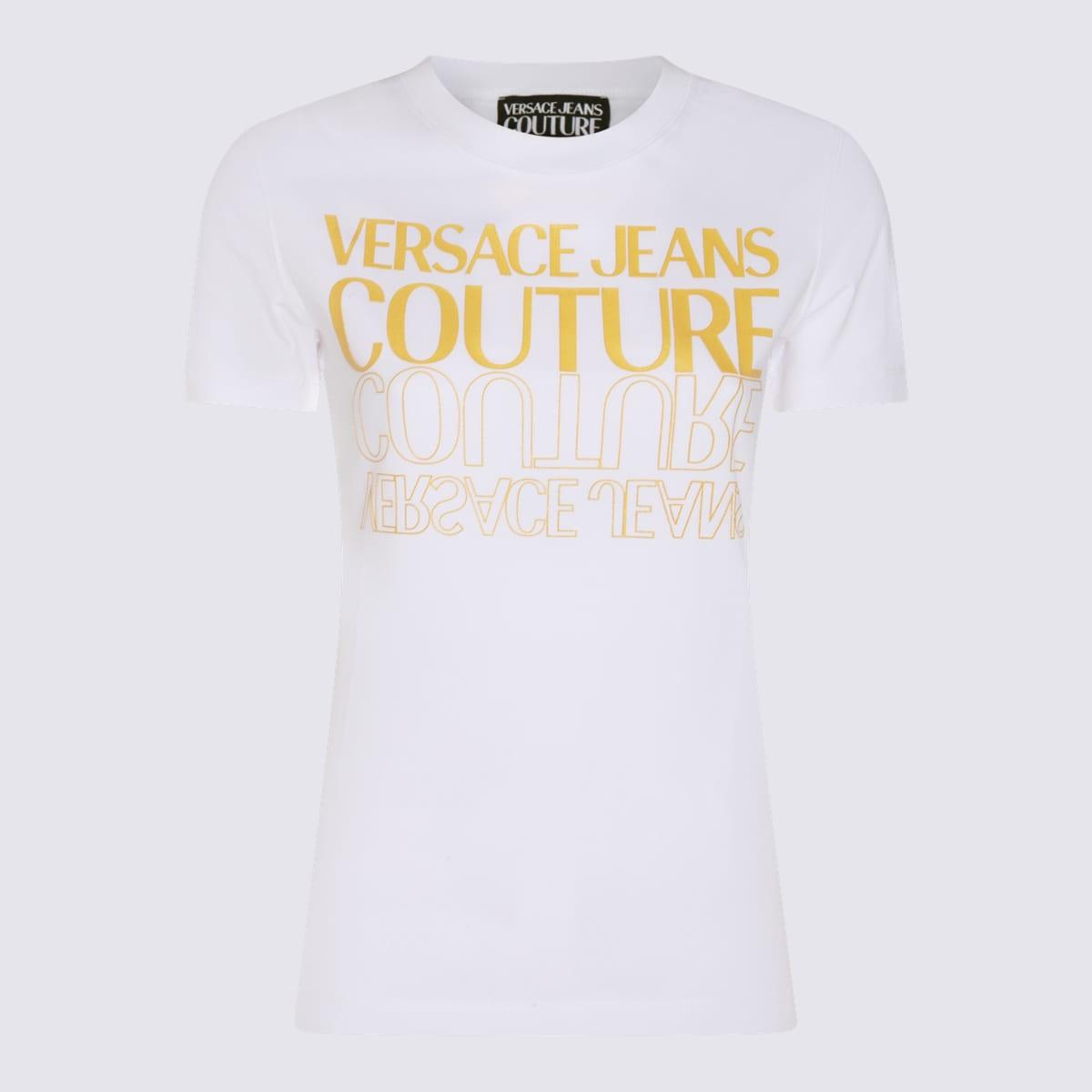 versace jeans couture white and yellow cotton blend t-shirt