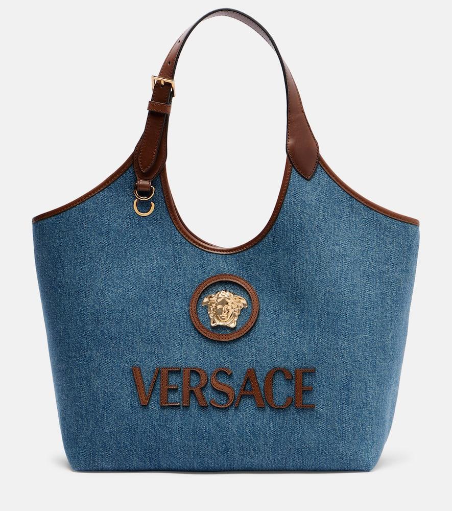 versace la medusa denim tote bag