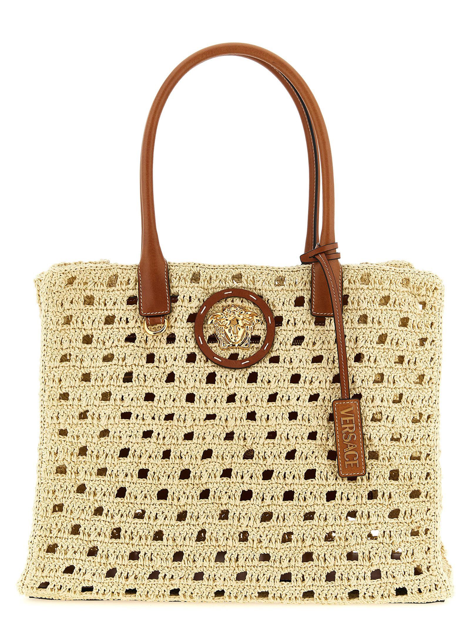 versace la medusa large shopping bag beige paper yarn tote - women