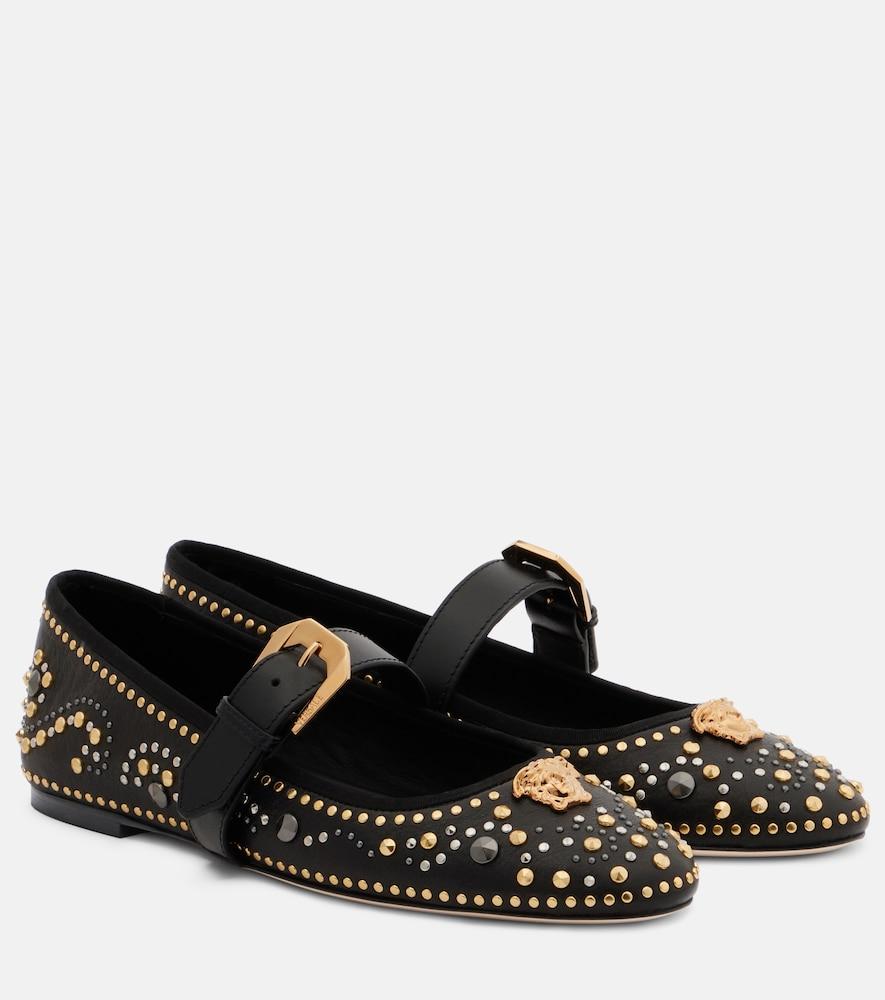 versace la medusa leather mary jane flats