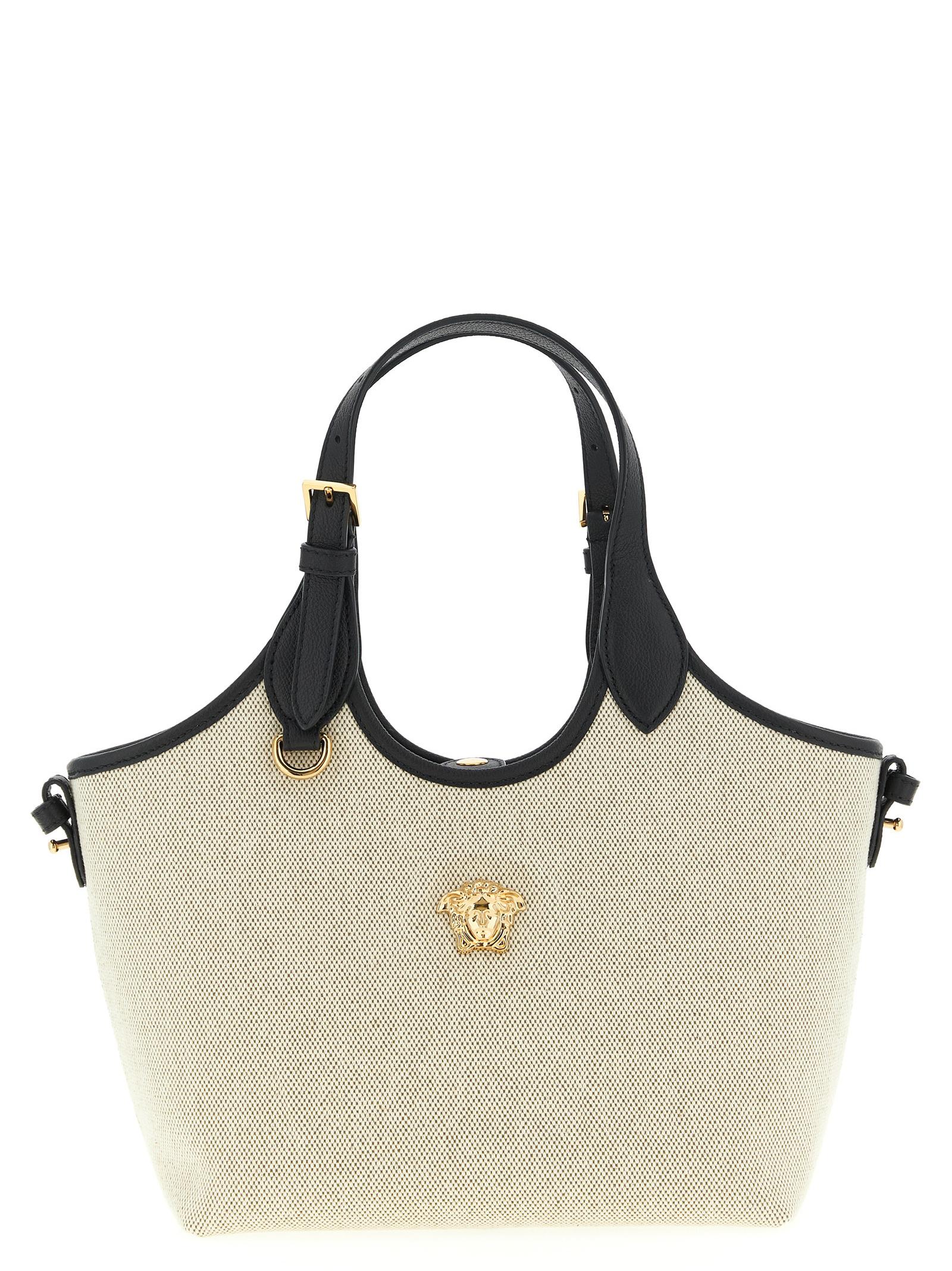 versace la medusa mini shopping bag beige cotton tote - women