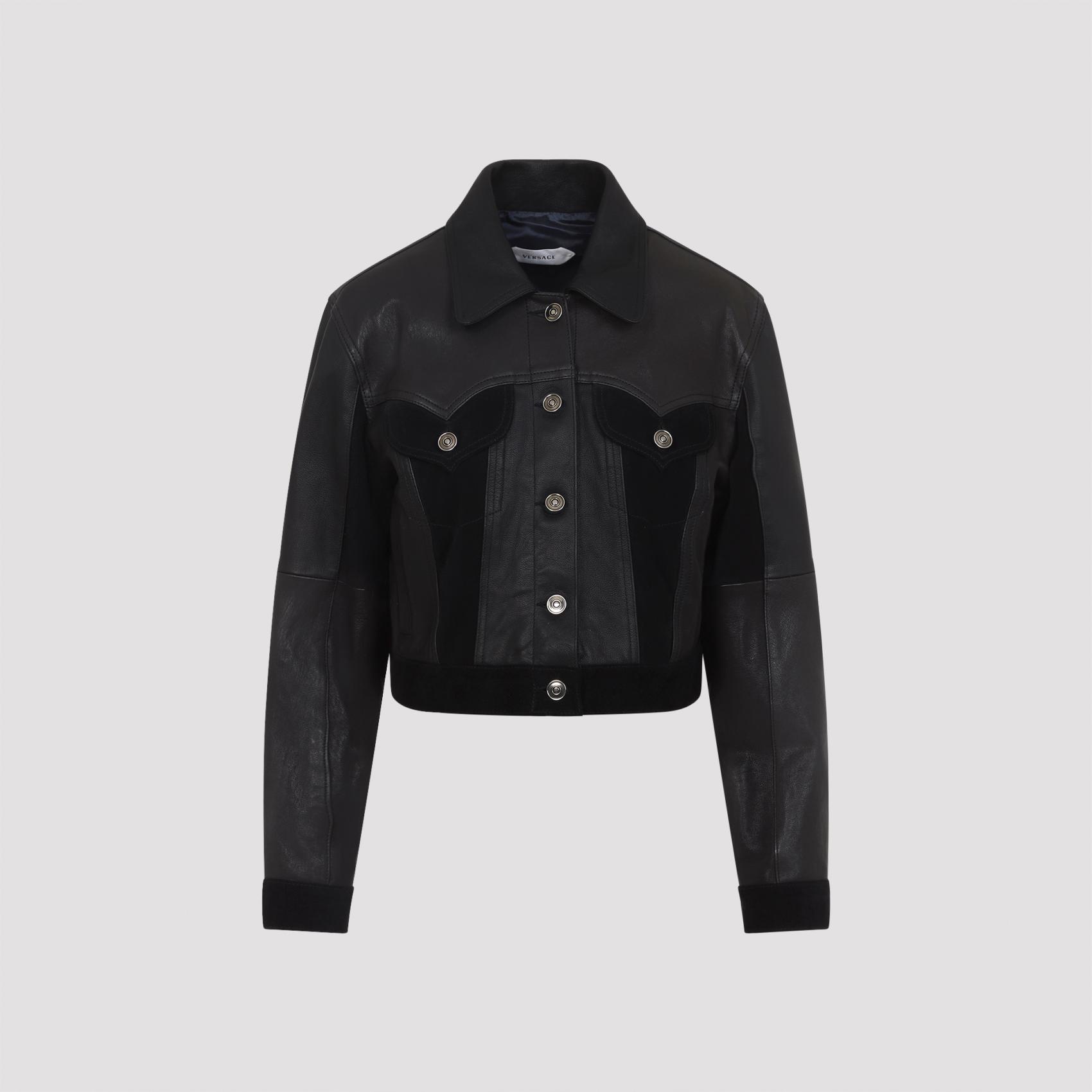 versace leather jacket black lamb - women