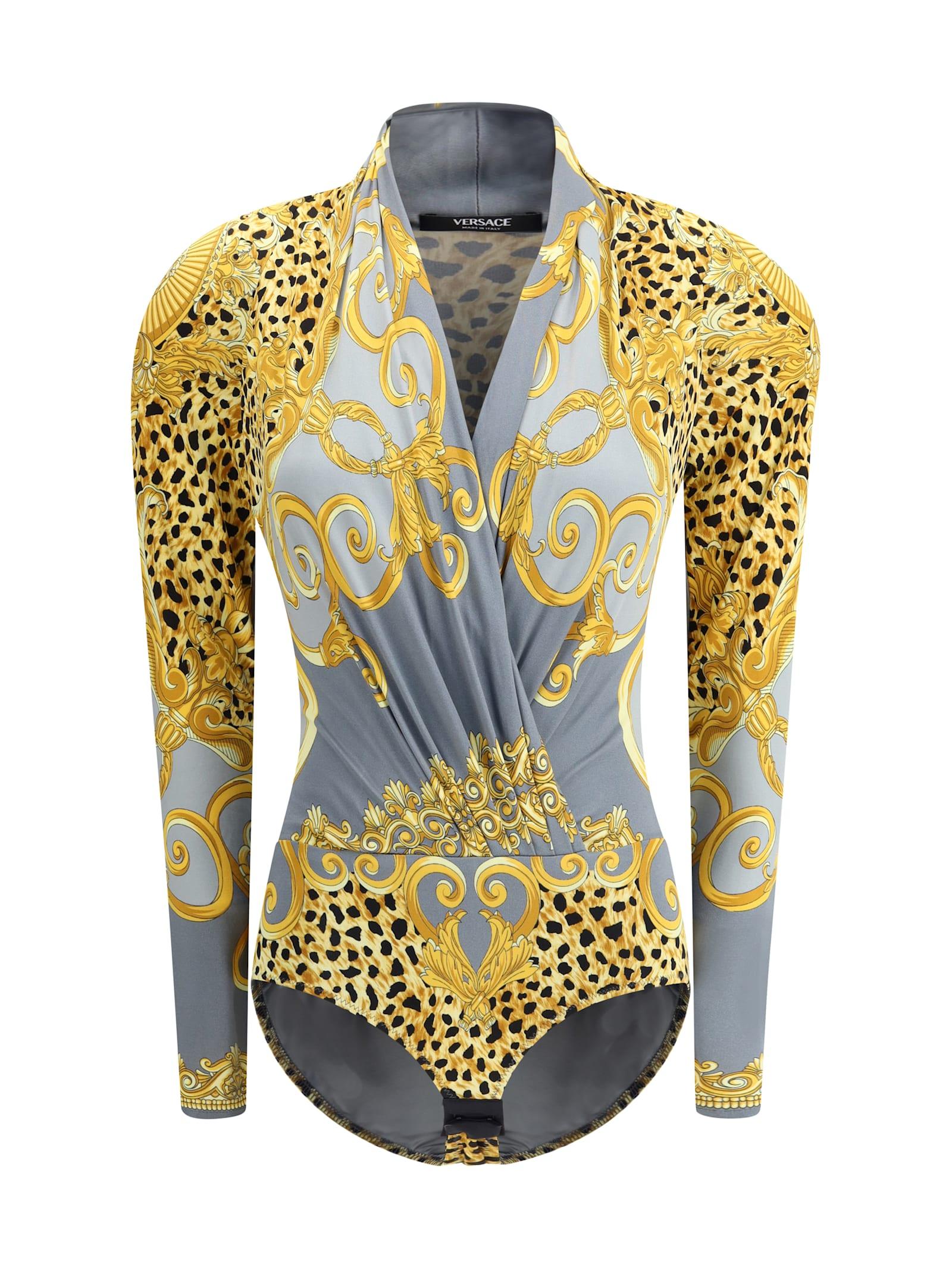 versace leopard draped bodysuit