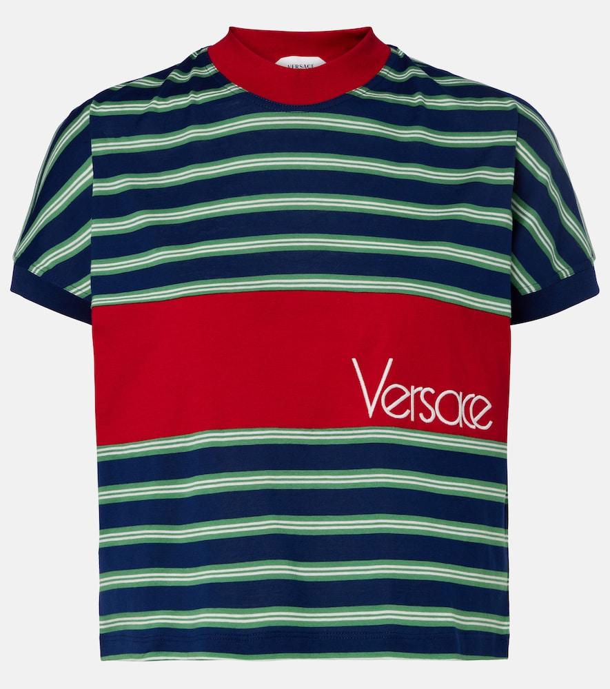 versace logo embroidered striped cotton t
