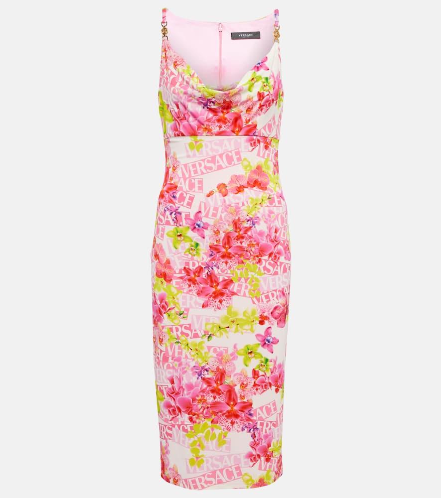 versace logo floral crêpe midi dress