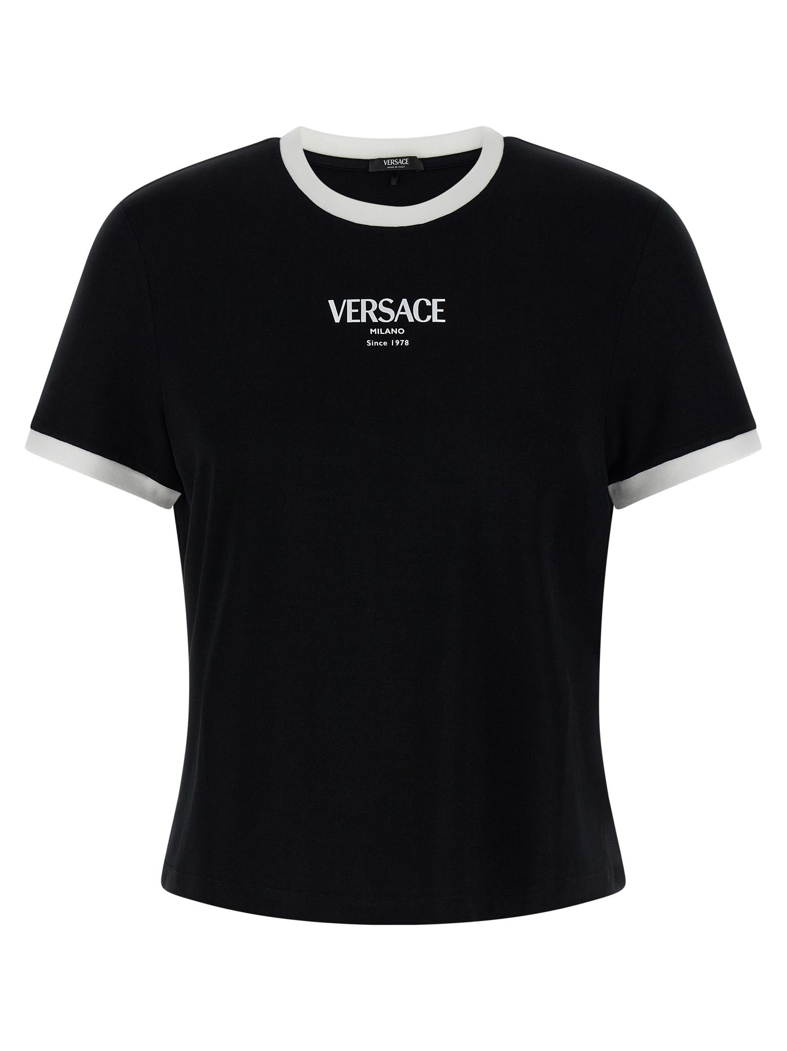 versace logo t-shirt white/black viscose - women