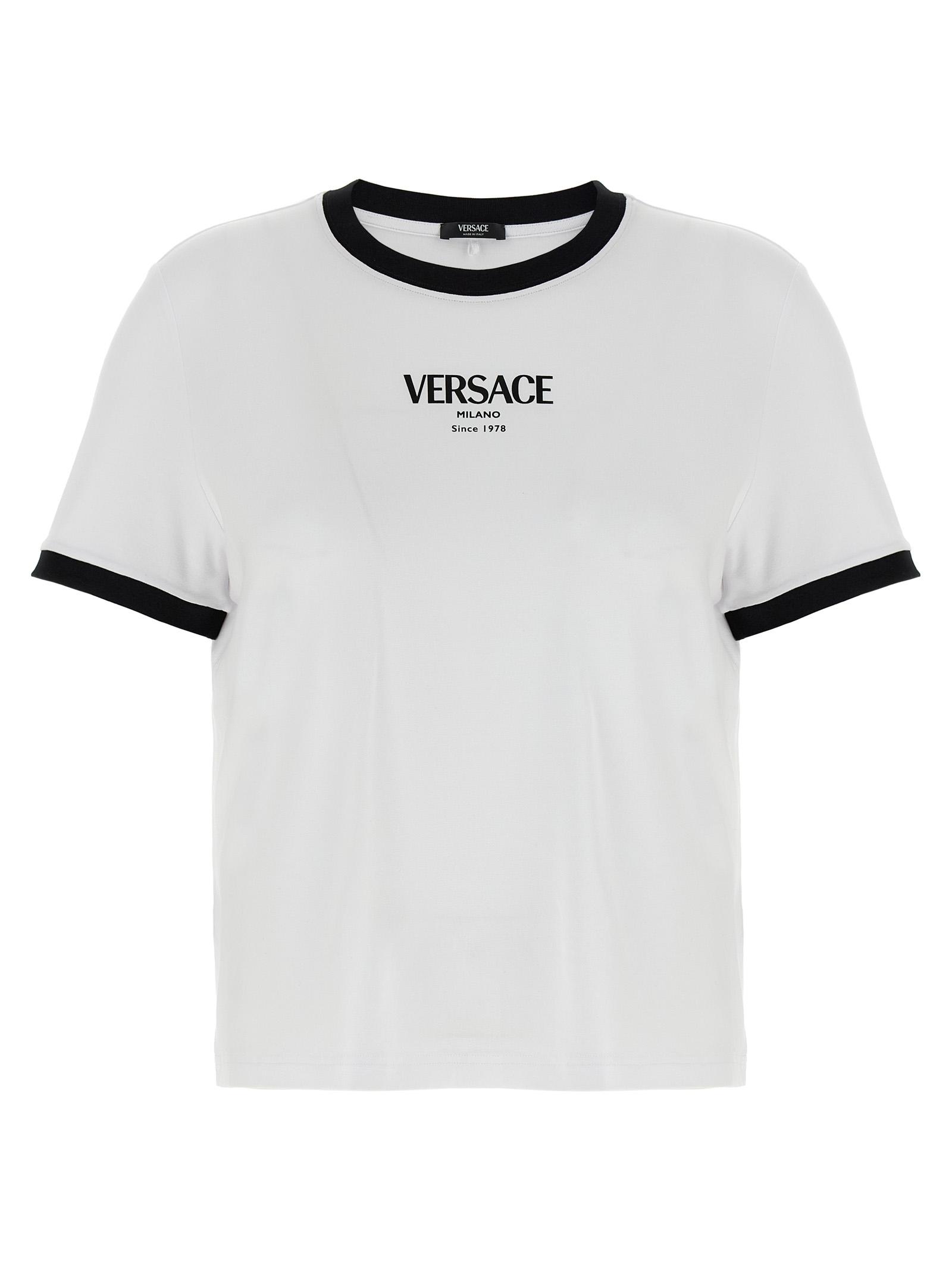 versace logo t-shirt white/black viscose - women