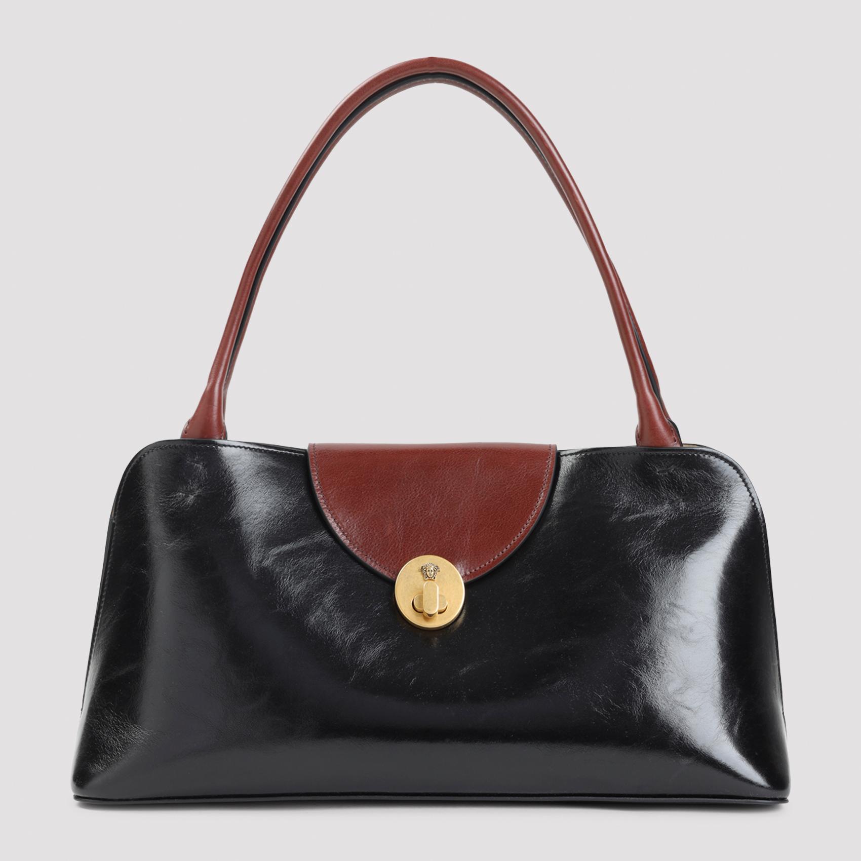 versace medium e-w shoulder bag black calf leather - women
