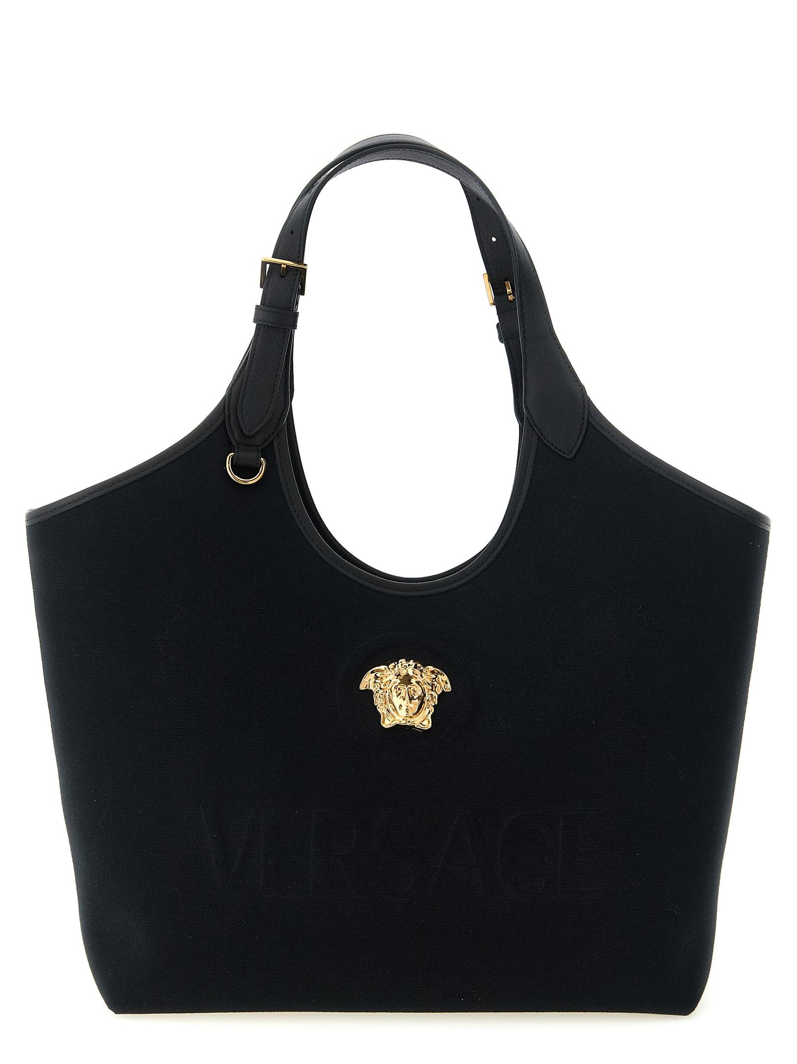 versace medium la medusa shopping bag black cotton tote - women