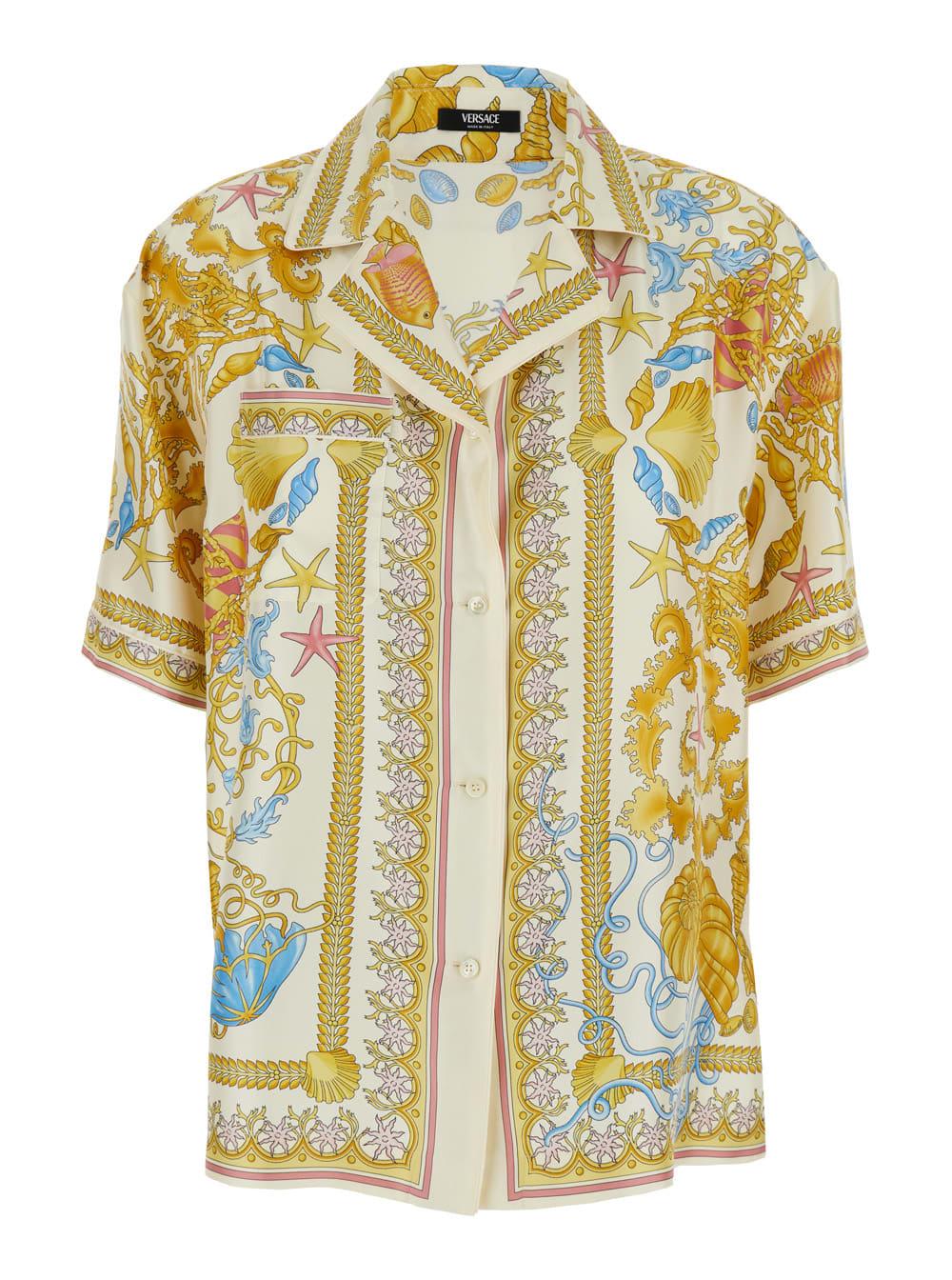versace multicolor bowling shirt with cuban collar and all-over underwater barocco print in silk woman