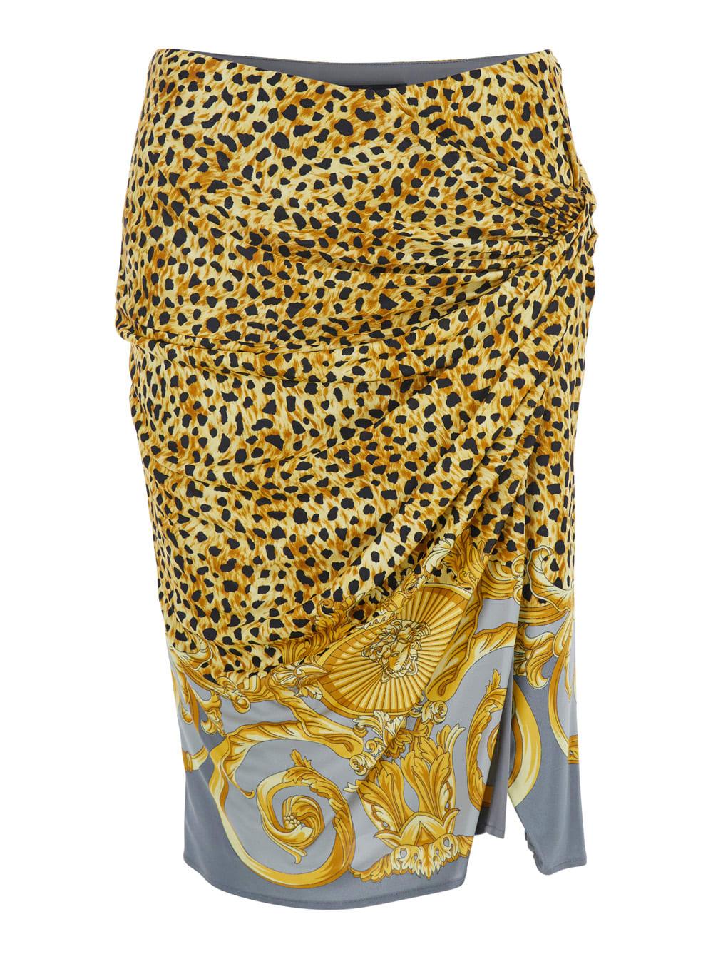 versace multicolor draped skirt with barocco motif in viscose woman