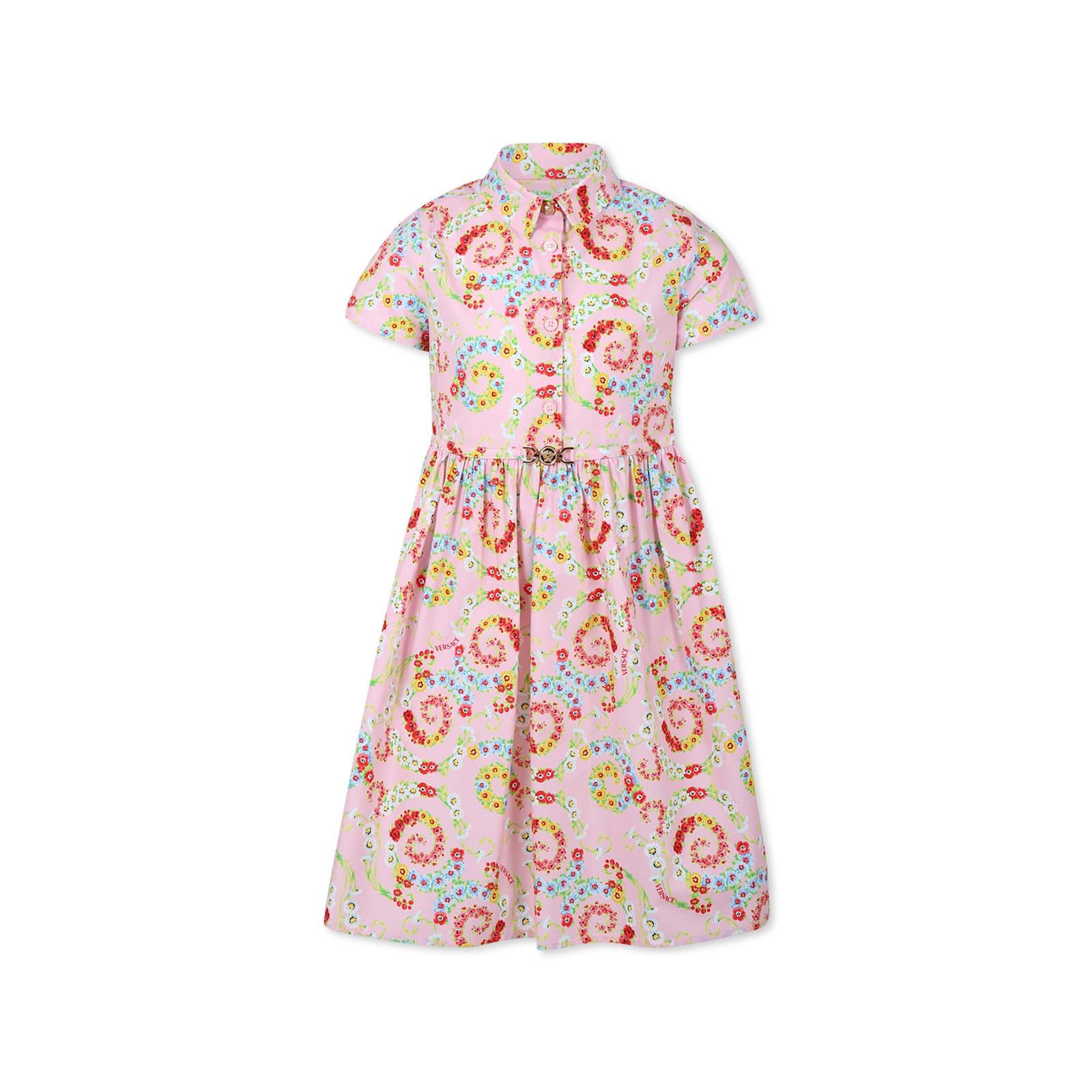 versace pink dress for girl with floral swirl