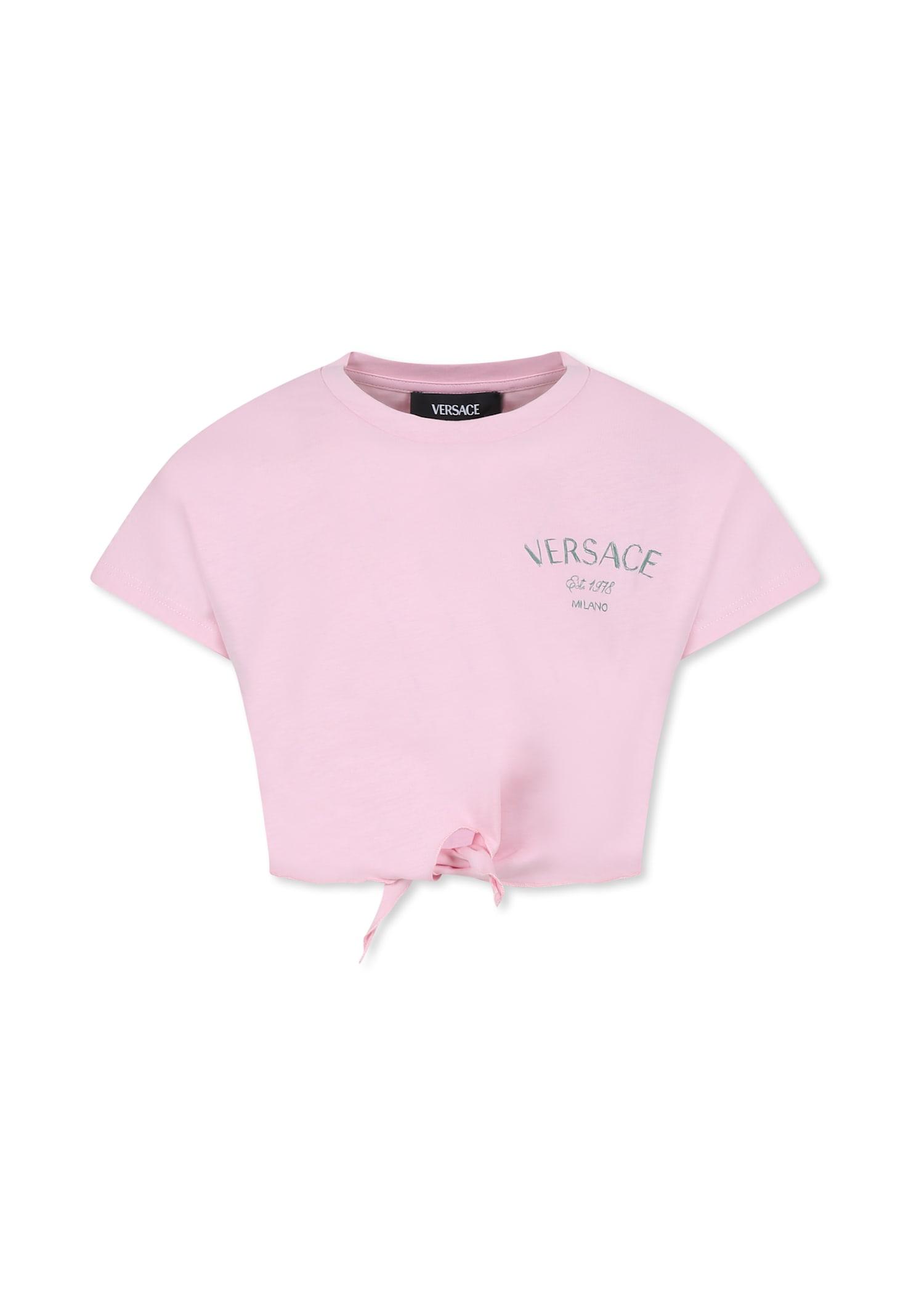 versace pink t-shirt for girl with logo