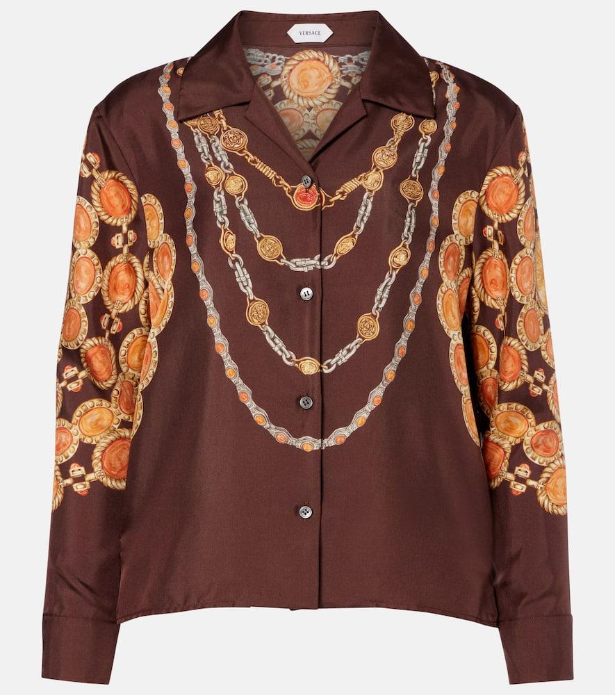 versace printed cropped silk twill shirt