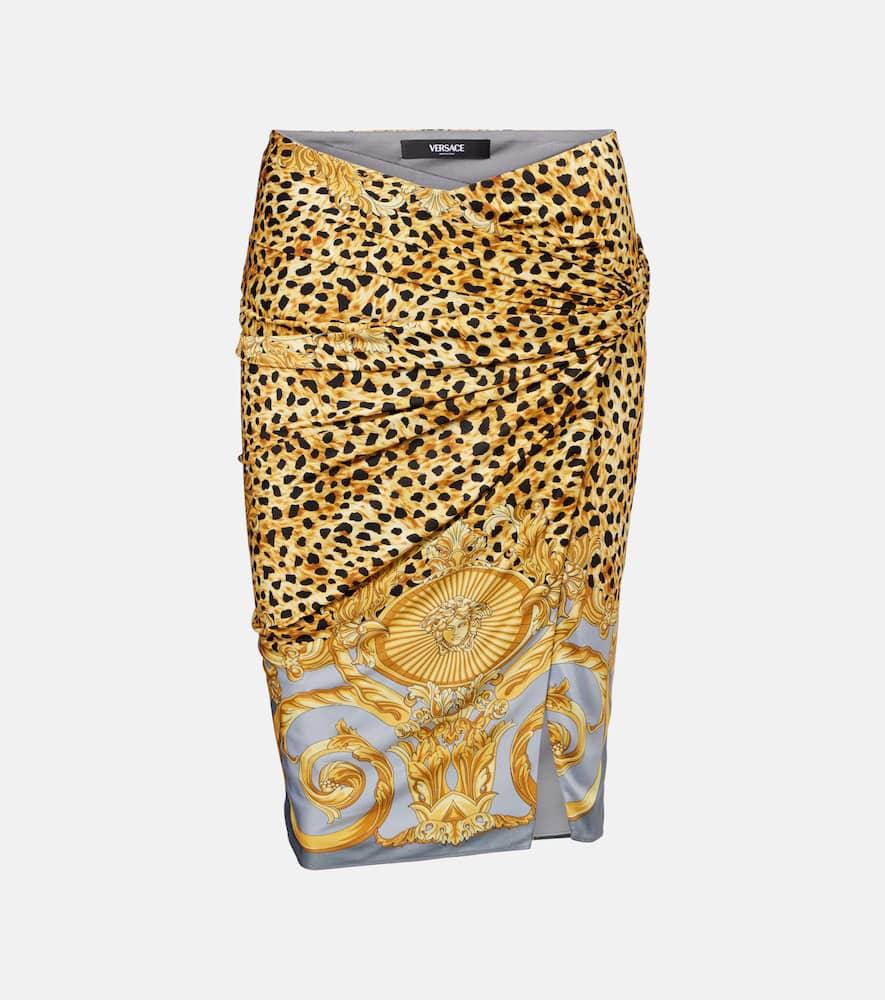 versace printed gathered jersey miniskirt