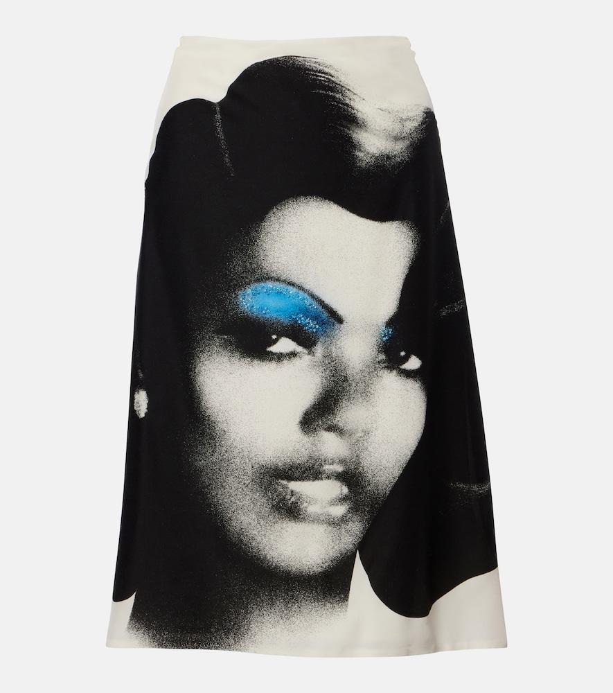 versace printed silk poplin midi skirt