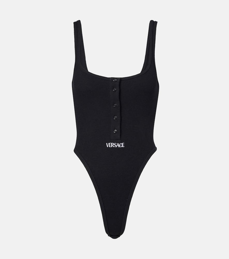 versace ribbed-knit logo cotton-blend bodysuit