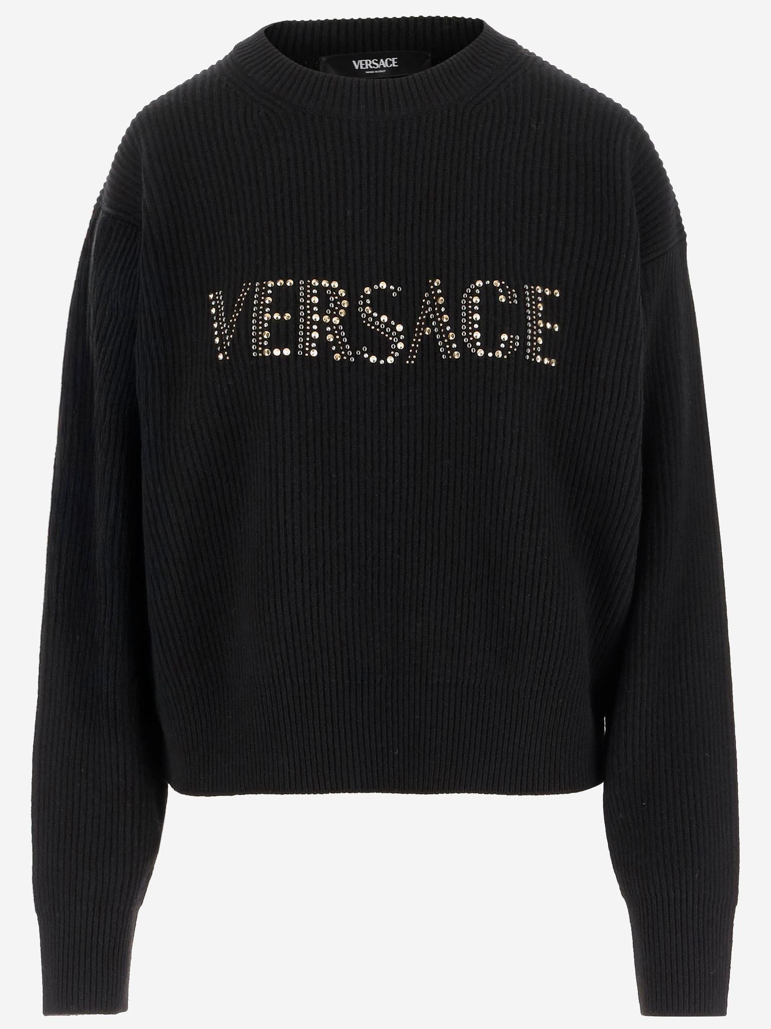 versace ribbed wool sweater with studs