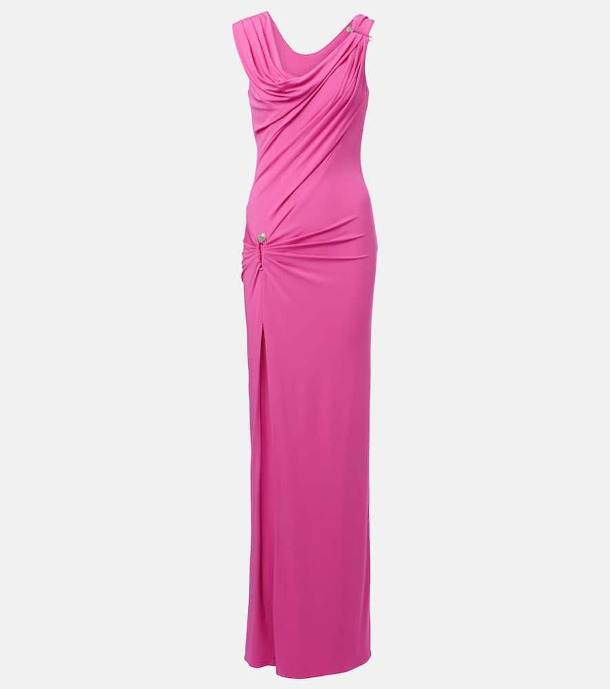 versace safety pin draped gown