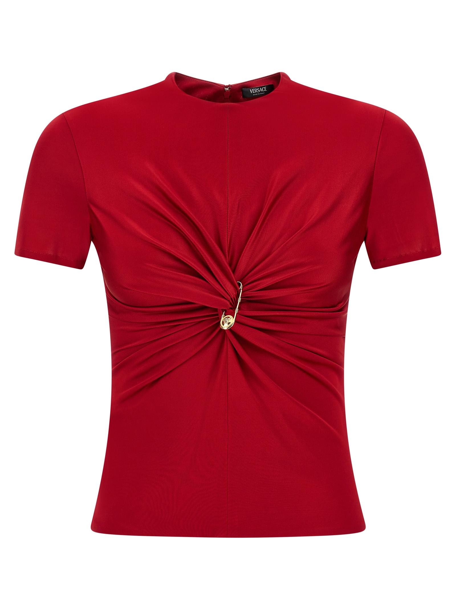 versace safety pin top red viscose tops - women