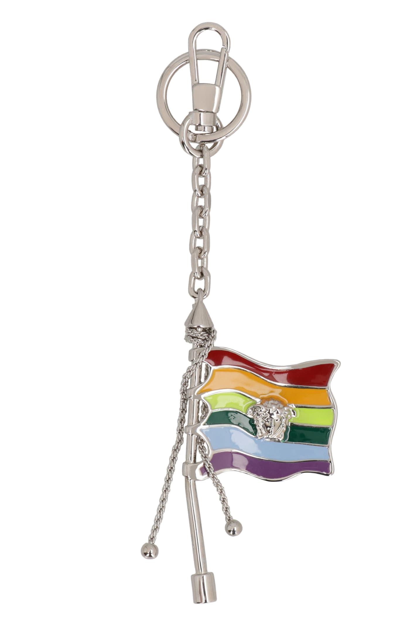 versace silver-tone metal key ring and clasp