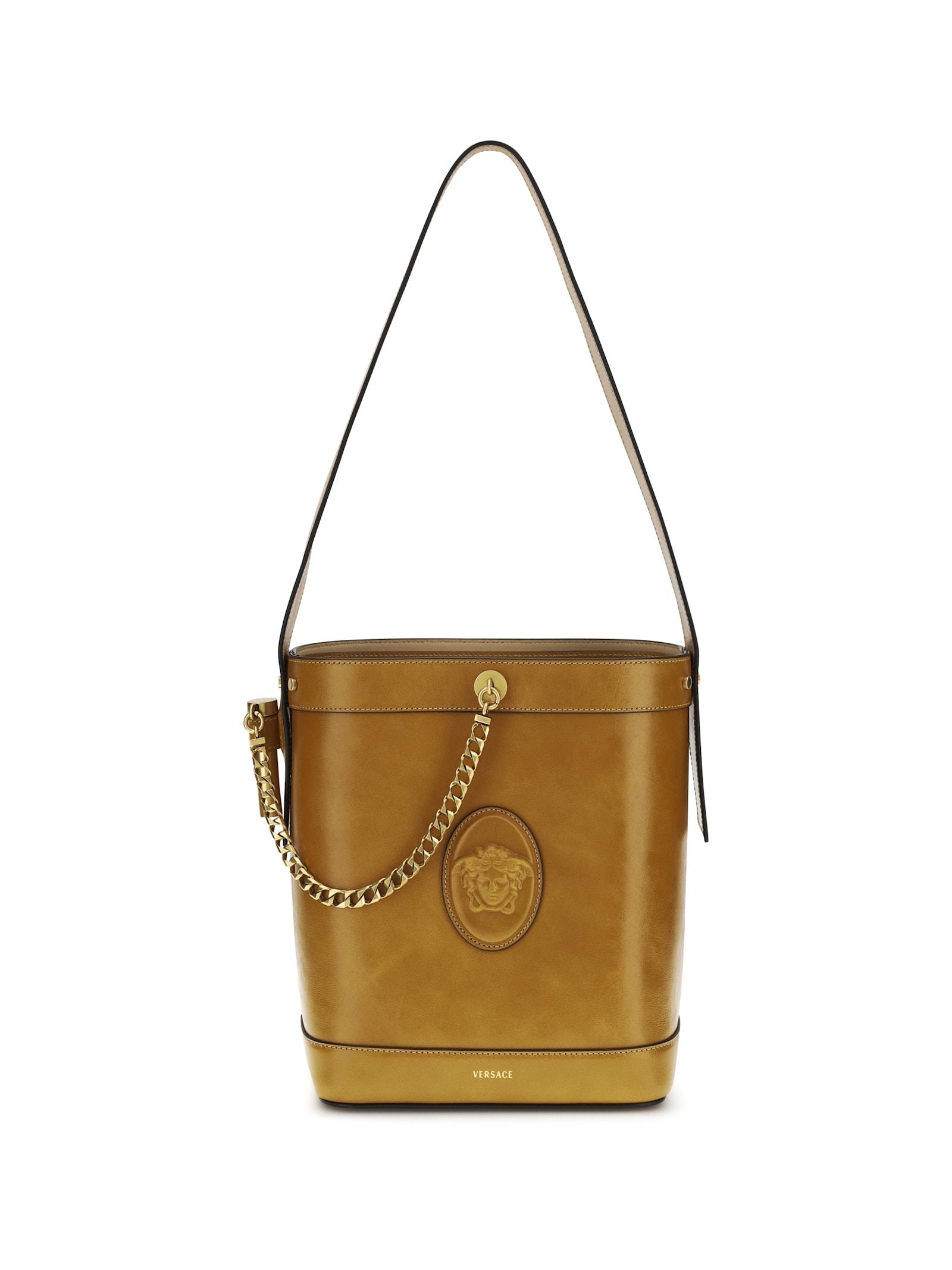 versace small leather pivot bucket bag